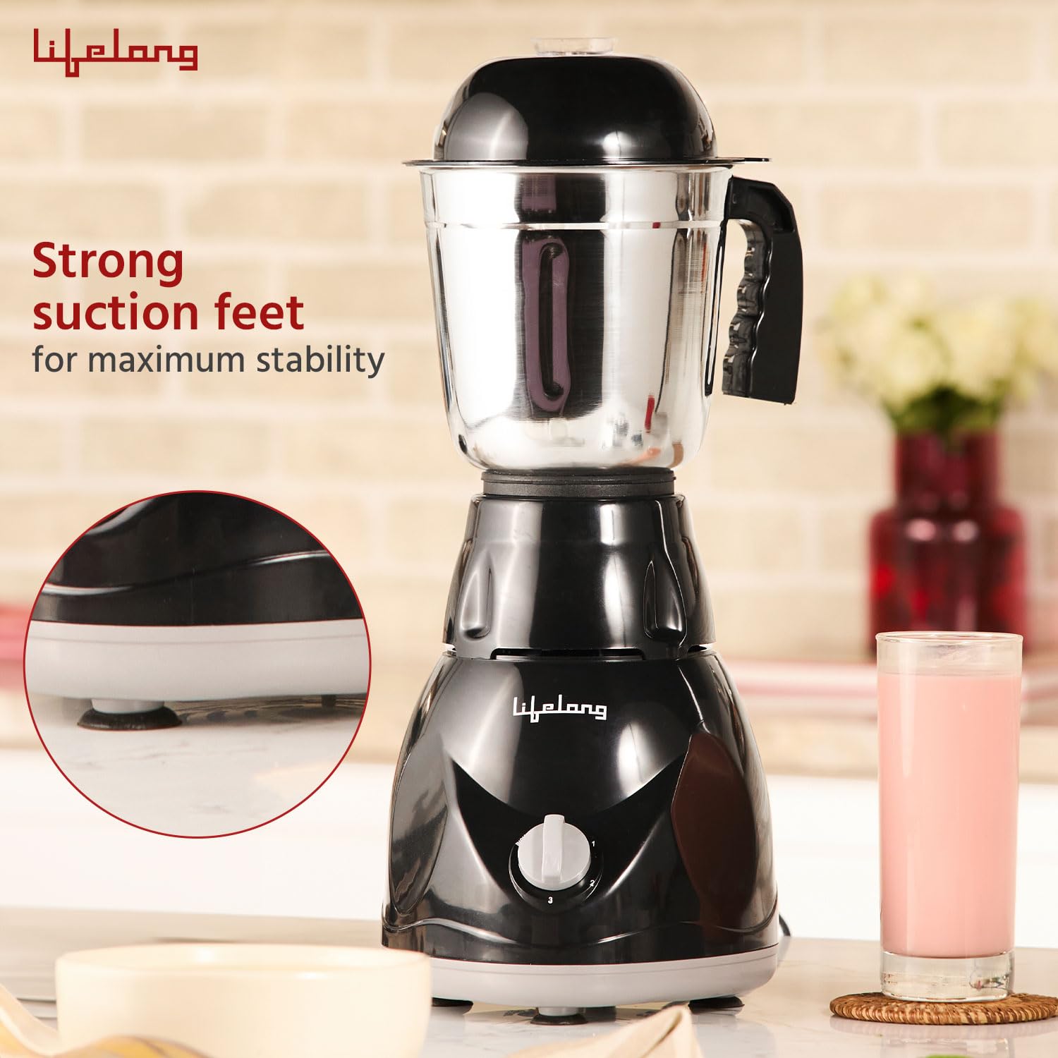 Lifelong LLMG23 Power Pro 500-Watt Mixer Grinder with 3 Jars (Liquidizing, Wet Grinding and Chutney Jar), Stainless Steel blades, 1 Year Warranty  - View 2