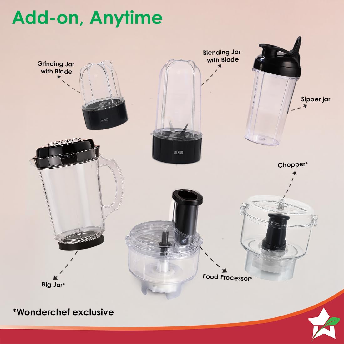 Wonderchef Nutri-blend 500W Juicer Mixer Grinder, 22000 RPM Copper Motor, Smoothie Maker, Masala Grinder, Chutney Blender, 2 Unbreakable Jars, Recipe Book by Chef Sanjeev Kapoor, 2 Yr Warranty, Black - View 3