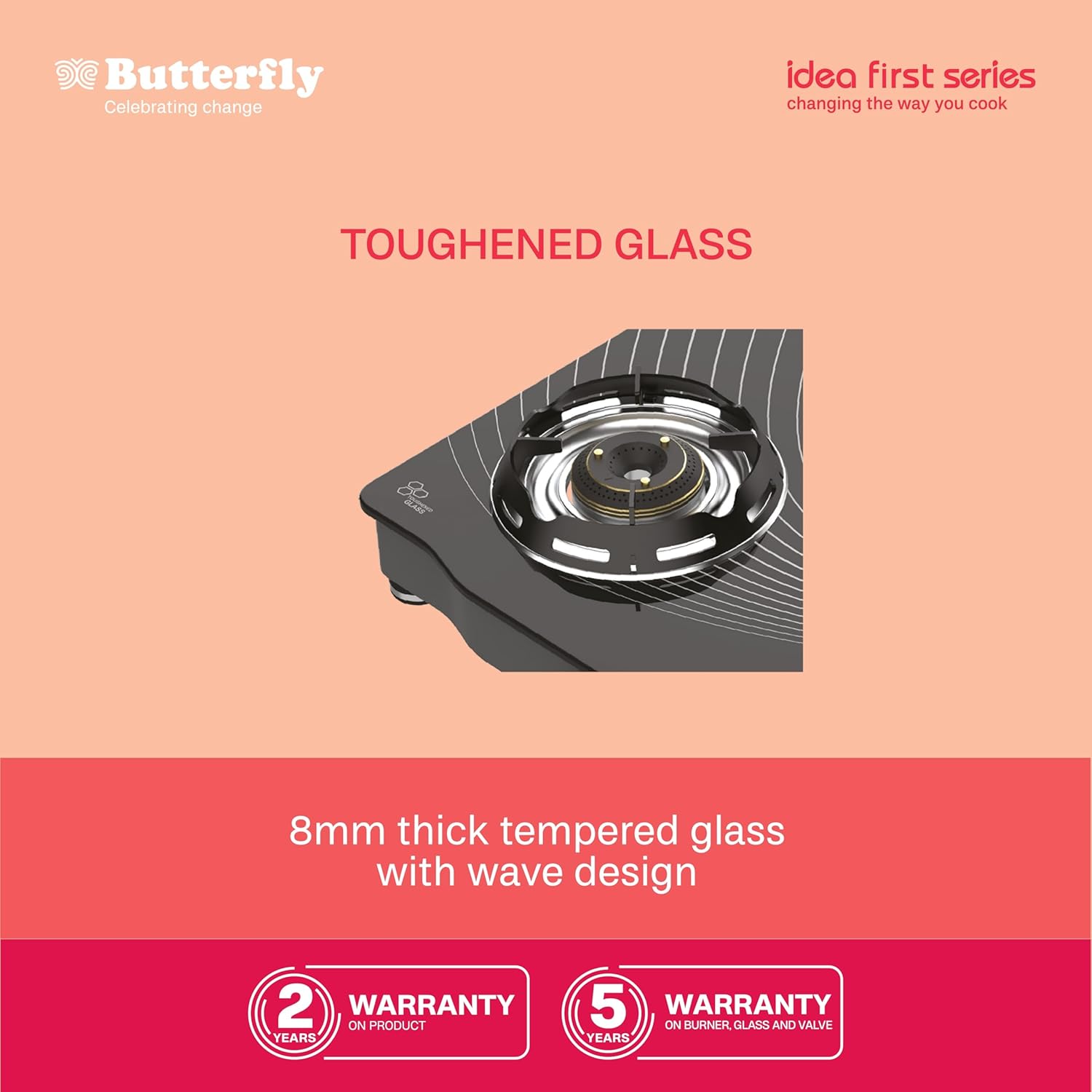 Butterfly Renz 3 Burner 3 Star Glass Top Gas Stove | Fan shield | Leak Proof European Valve | Rust Resistant Frame | Patented Lift Lock | 8mm Tempered Designer Glass | 2 Years Product Warranty - View 2