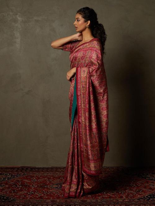 Pink & Beige Shereen Saree With Unstitched Blouse - View 5