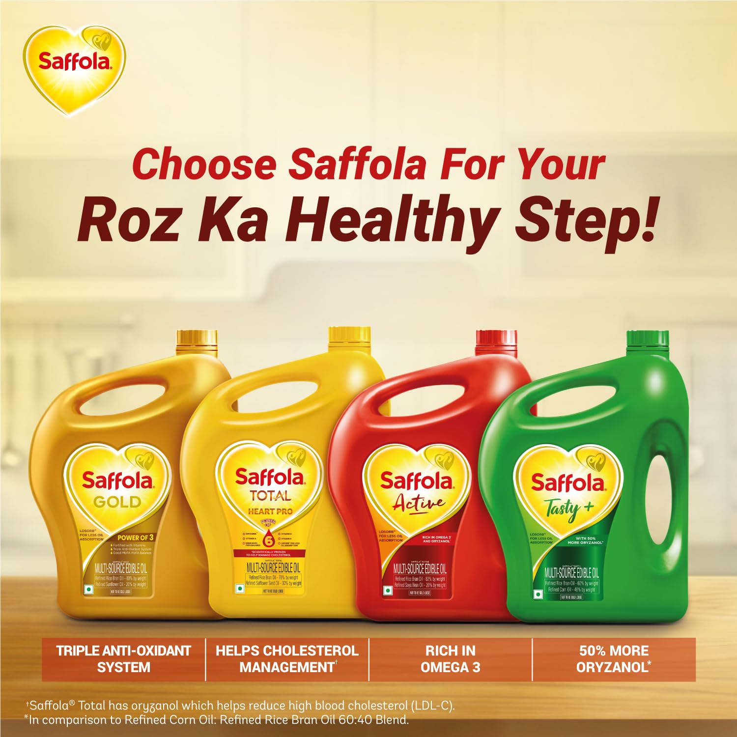 5 Litre Jar + Free 1 Litre Pouch Saffola Gold Refined Cooking oil | Blended of Rice Bran & Sunflower oil - View 3