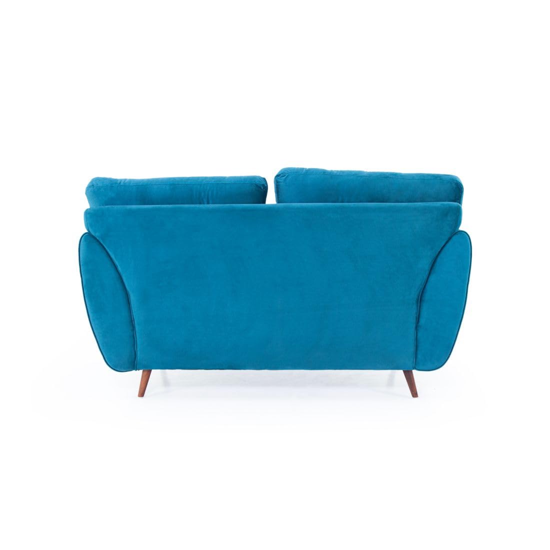 Peachtree Eden 2 Seater Sofa for Living Room| Sofa with 2 Cushions, 3 Year Warranty, Velvet Fabric Sofa with Mango Wooden Frame & Sheesham Wood Legs | Padded Armstyle (Teal Blue) - View 4