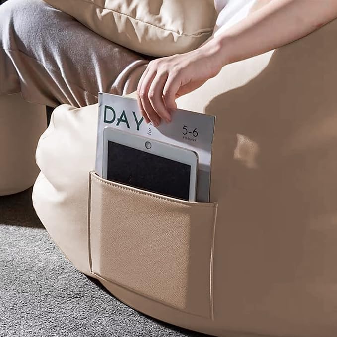 INSTER Combo of Bean Bag Cover with Footrest and Cushion Only (Without Filling) Faux Leather Bean Bag Chair Couch Cover Seat Lazy Sofa (4XL, Cream) - View 2