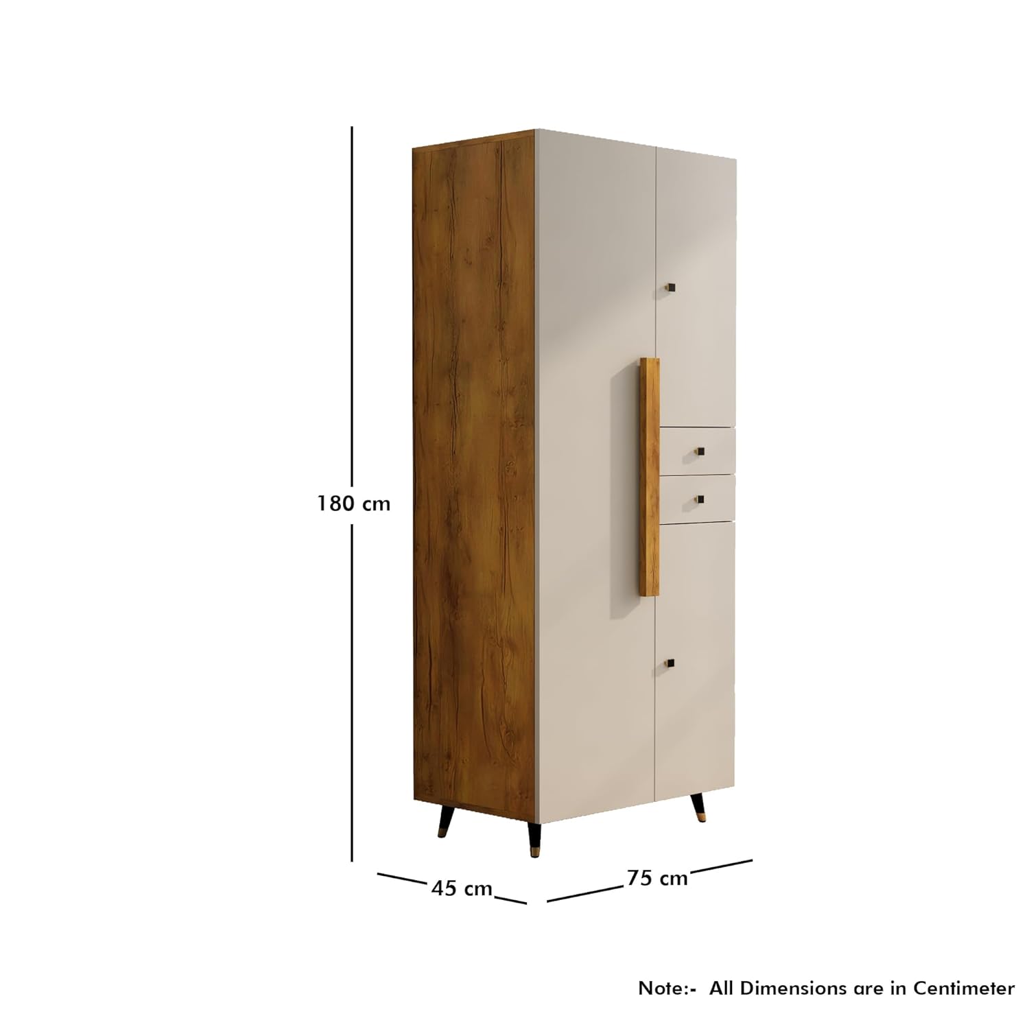 Bniture Wooden Almirah for Clothes, Door for Bedroom, 2 Door Wardrobe with Drawer & Hanging Space (45D x 75W x 180H CM) | 3 Year Warranty (Giant Wood & Frosty White) - View 4