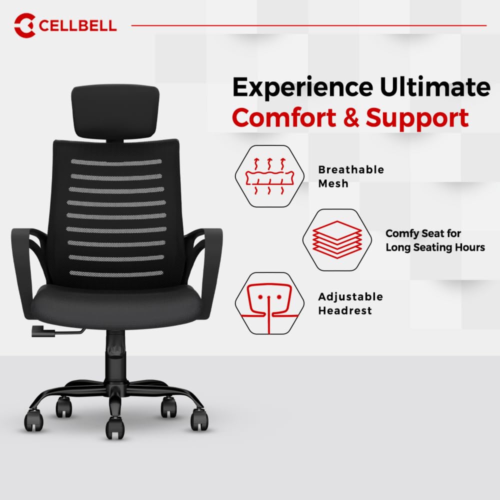 Office Chair - Adjustable Seat Height, Sturdy Metal Base, Revolving Study & Computer Chair for Work from Home, Black - View 4